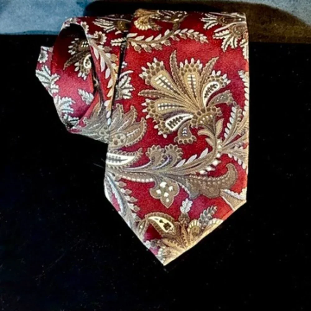 Dior Mid Century Modern Ties Neckwear Tie 100% All Silk Brown Baroque Paisley